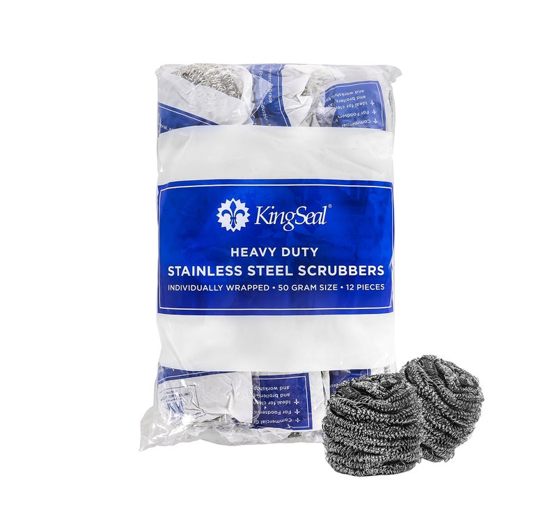 KingSeal 24 Count | KingSeal Stainless Steel Scrubbers, Scrub Pads, Heavy Duty, 50 gram Weight, Individually Wrapped - 2 Packs of 12 Scrubbers - Image 1